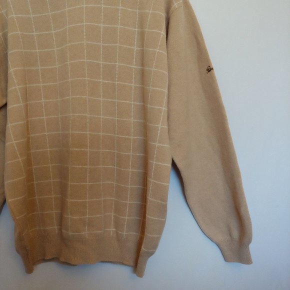 Peter Scott Camel and White Plaid Long Sleeve 100% lambs Wool Large - Picture 4 of 12